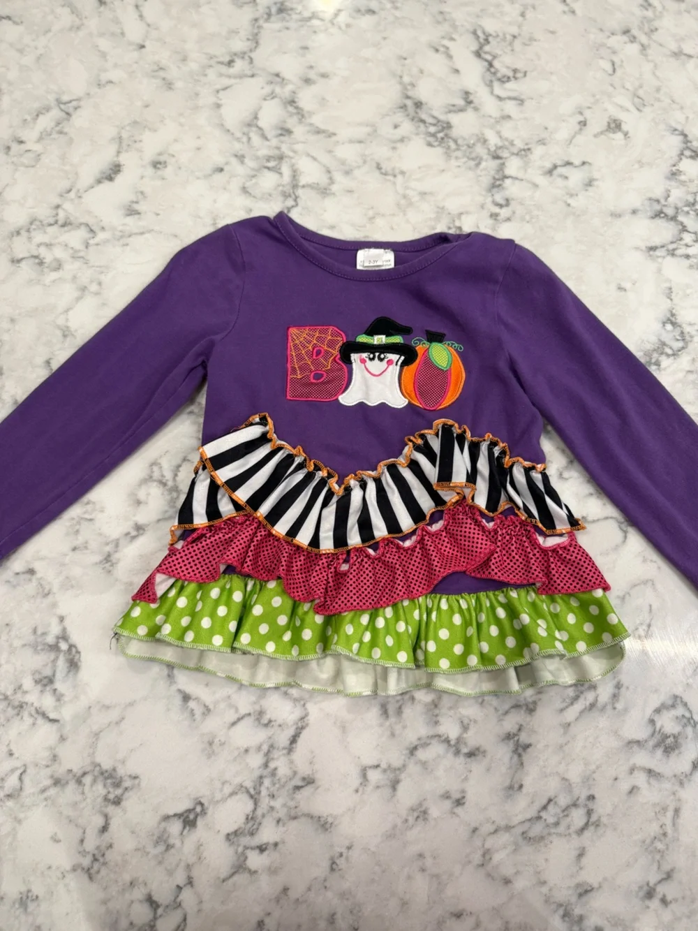 Girls 2-3Y Halloween Boo Ghost Ruffle Top & Pants Set